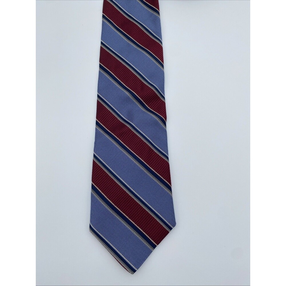 Barneys New York Tie 100% Silk Handmade In Italy Blue Maroon Striped Necktie
